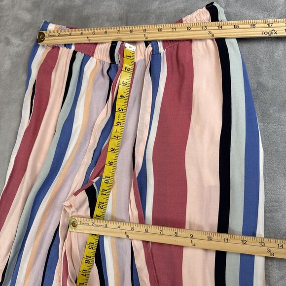 Loft Women’s Small Multicolor Stripe Wide Leg Crop Pants Pockets Rayon - Picture 2 of 6